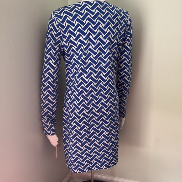Diane von Furstenberg DVF Reina Blue White Zig Zag Geometric Mini Dress Size 8 - Picture 7 of 9
